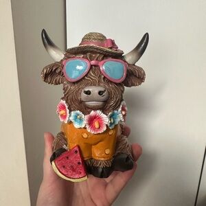 Hobby Lobby Highland Cow Figurine with Watermelon and Sunglasses